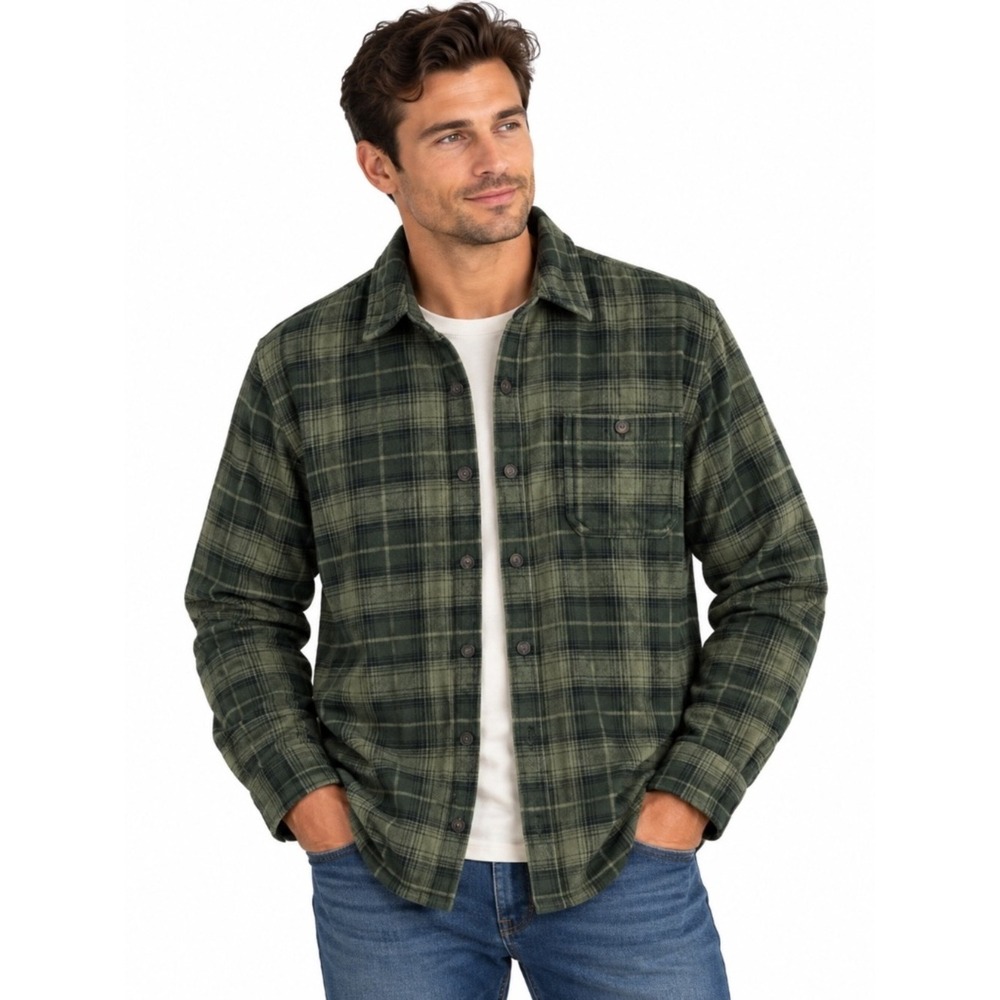 Weatherproof Vintage Men's Large Green Plaid Flannel Shirt Jacket Shacket